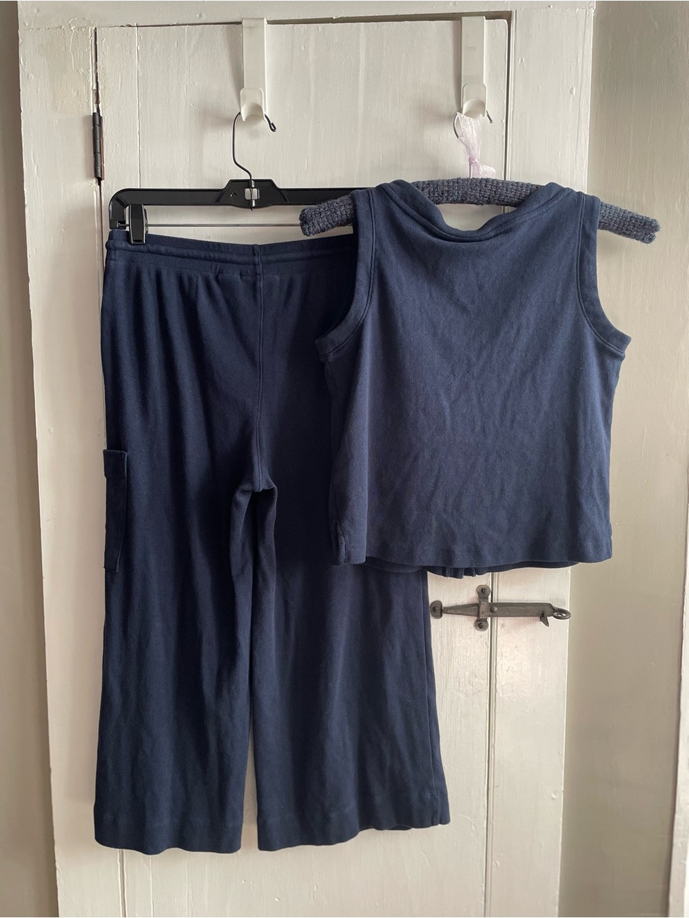 Calypso St. Barth Navy Crop Button Vest & Wide-Leg Pants Cotton Linen Lounge Set - Picture 3 of 10